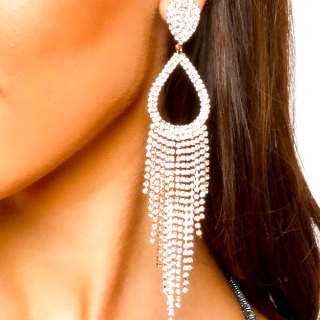 Long Clip On Fringe Pageant Earrings